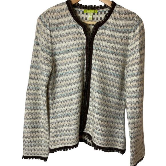 Sigrid Olsen Cream Multicolor Open Front Cardigan Sweater Size M - Picture 1 of 7